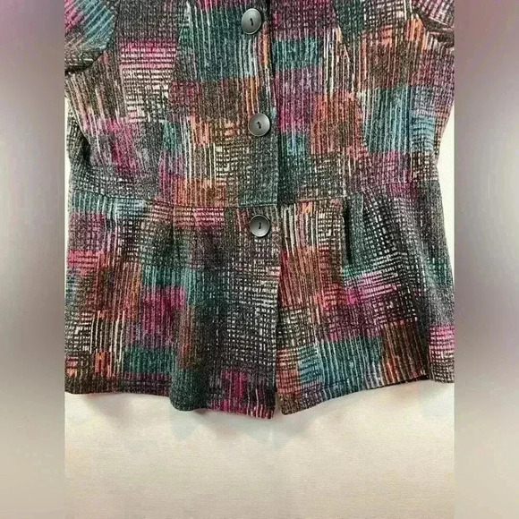 Ali Miles brushed knit peplum jacket size Large 3/4 bell sleeves artsy colorful - Picture 7 of 8